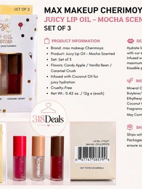 Max Makeup Cherimoya Juicy Lip Oil Set of 3